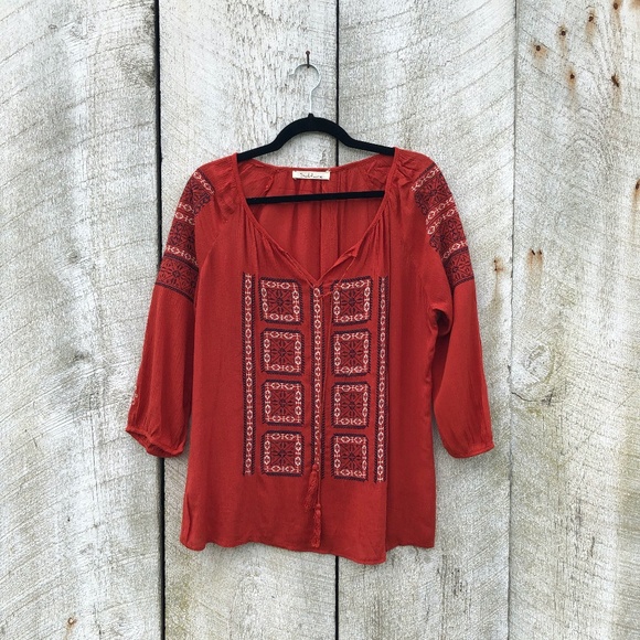 Solitaire | orange embroidered boho flowy top - Picture 1 of 6